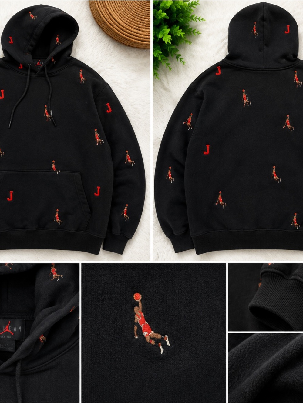 Jordan Black Hoodie with Red Embroidered Jumpman and 'J' Accents